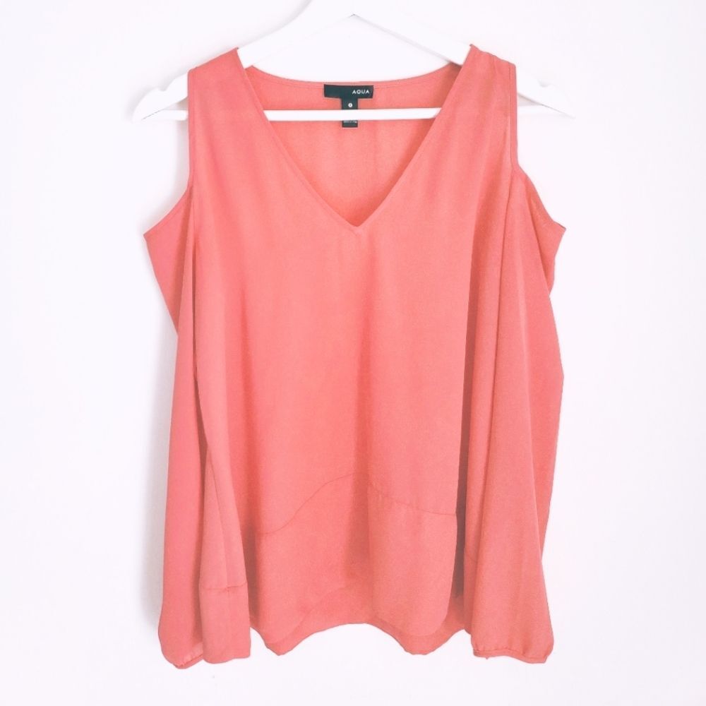 Aqua Coral Cold Shoulder Long Sleeve Top Size S